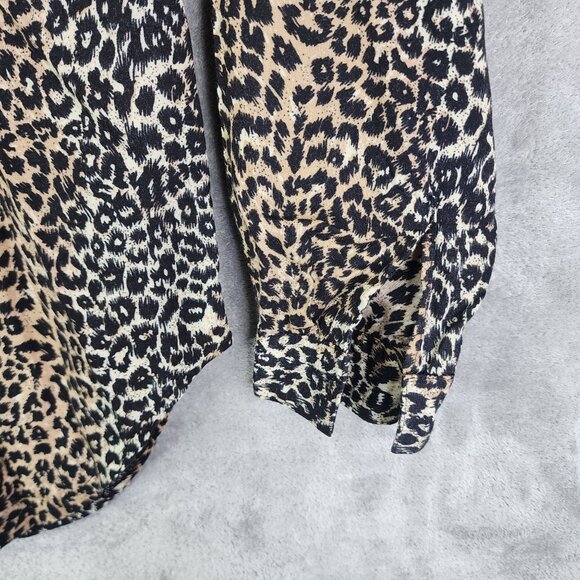 Women's Vintage Cactus Flower Leopard Print Button-Up Shirt Rayon Long Sleeve S - Picture 3 of 11